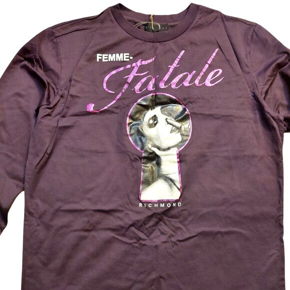 Richmond X Purple Femme Fatale Long Sleeve Graphic Tee Shirt Sz L NWT - Picture 3 of 10